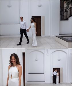 bride and groom leaving their apartment